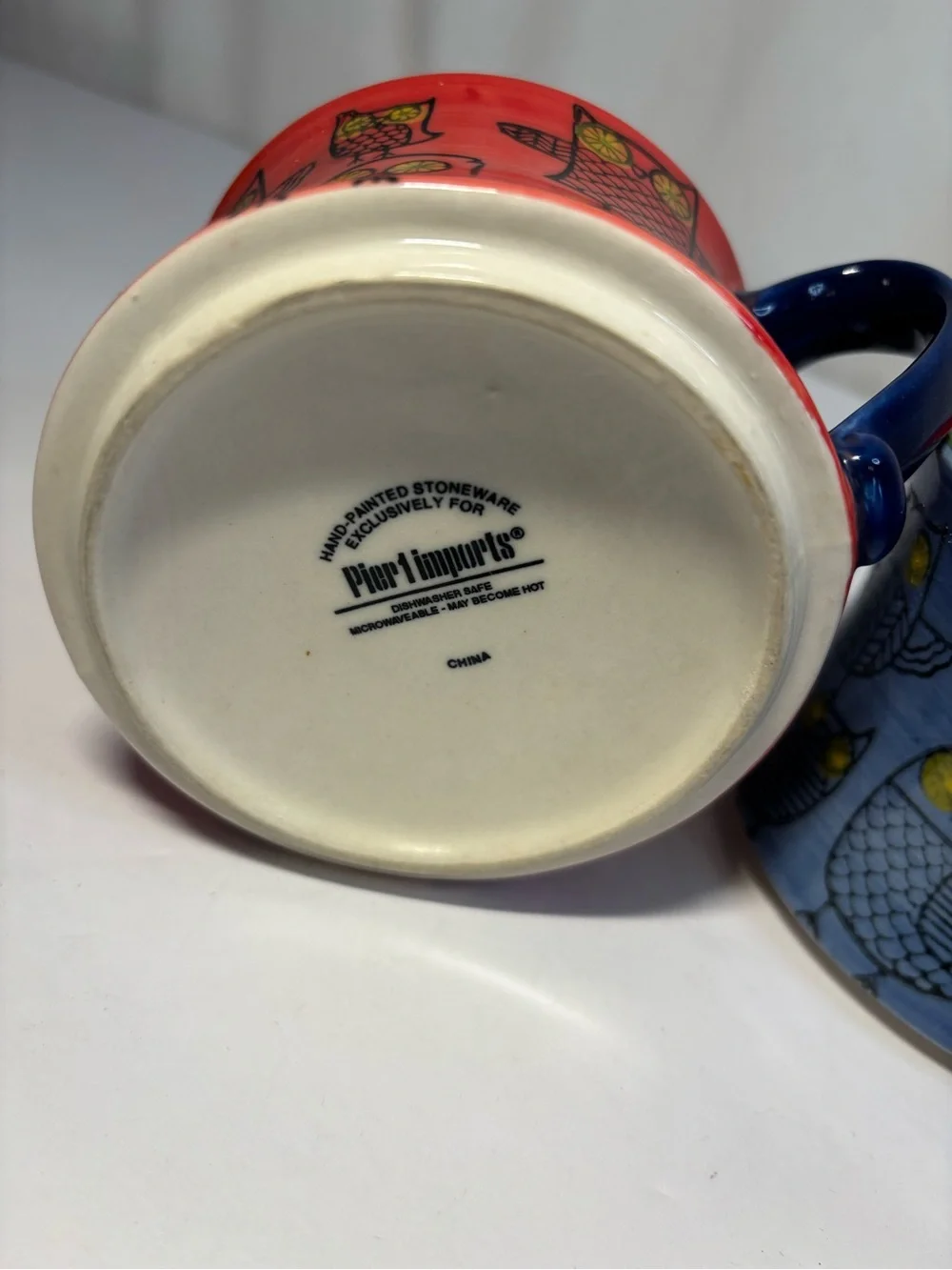 Pier 1 hand painted stoneware owl mugs